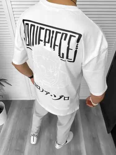 Tricou barbati alb  cu imprimeu pe spate  oversize 11823  P19-6.1