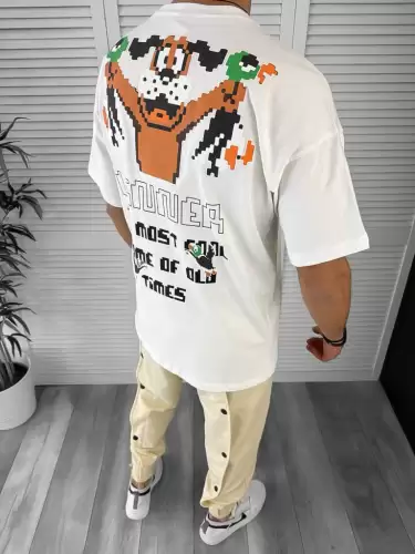 Tricou barbati alb  cu imprimeu pe spate  oversize Y043 O5-6.3