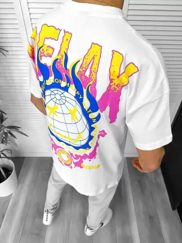 Tricou barbati alb  cu imprimeu pe spate  oversize Y325 25-2.1
