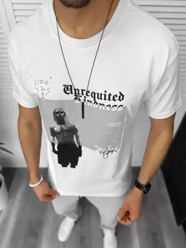 Tricou barbati alb cu imprimeu slim Y205 22A-5.1