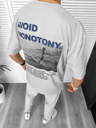 Tricou barbati gri cu imprimeu pe spate oversize 11819 O1-2.3