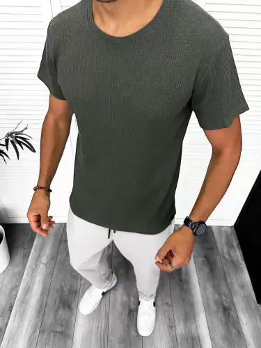 Tricou barbati kaki  slim fit 13318
