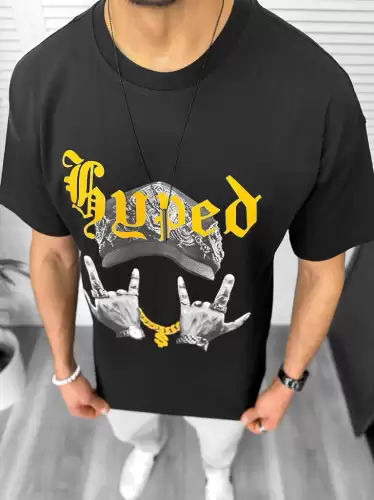 Tricou barbati negru cu imprimeu oversize Y171 33-5.1