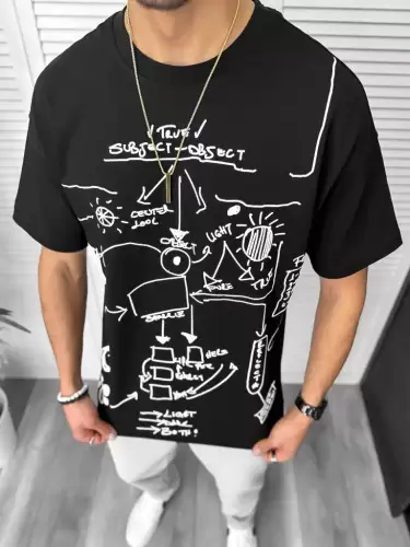 Tricou barbati negru cu imprimeu oversize Y181 22A-4.3