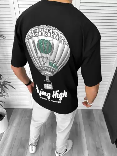 Tricou barbati negru  cu imprimeu pe spate  oversize 11813  D2-2.4