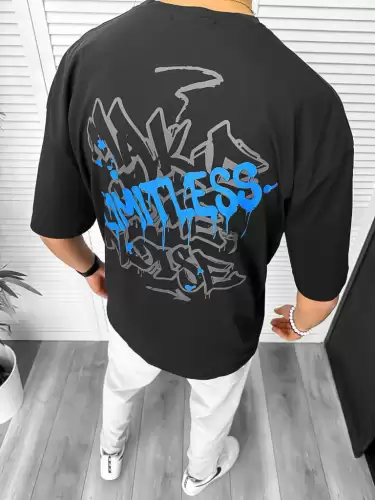 Tricou barbati negru  cu imprimeu pe spate  oversize 11814  D3-4.2