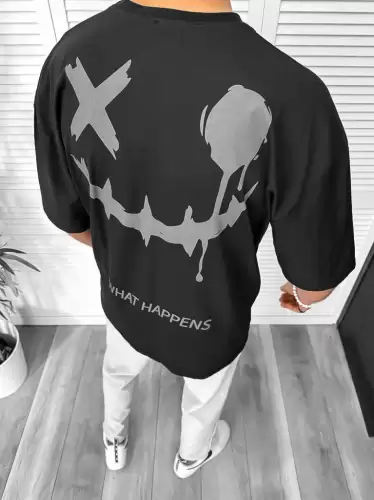 Tricou barbati negru  cu imprimeu pe spate  oversize 11815 D3-3.4