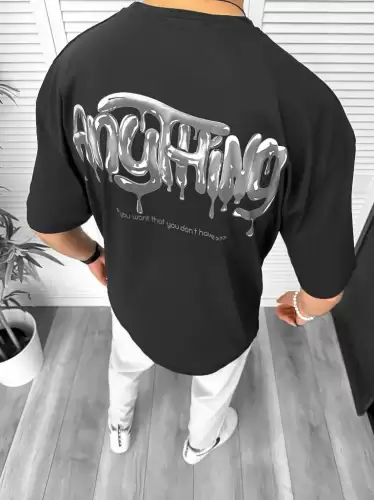 Tricou barbati negru  cu imprimeu pe spate  oversize 11818  O5-7.1