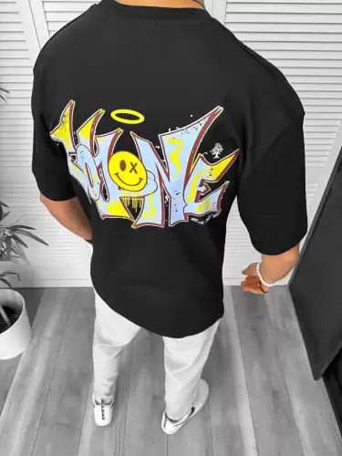 Tricou barbati negru  cu imprimeu pe spate  oversize 11824  N2-3.2