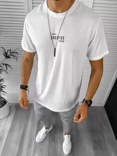 Tricou barbati slim fit alb 12957 D3-2.1