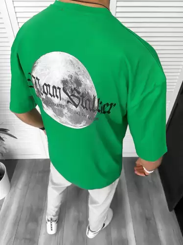 Tricou barbati verde  cu imprimeu pe spate  oversize 11821  O1-3.2