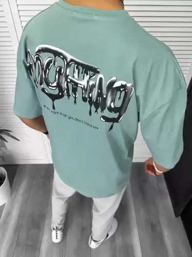 Tricou barbati vernil  cu imprimeu pe spate  oversize 11818  O5-7.2