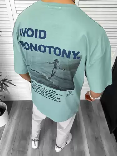 Tricou barbati vernil  cu imprimeu pe spate  oversize 11819 O1-3.3