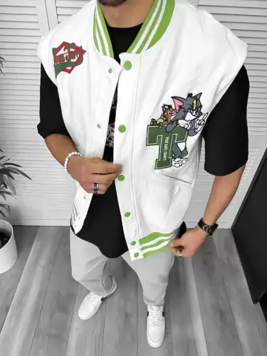 Vesta barbati casual alba cu stickere 11826 25-2.2