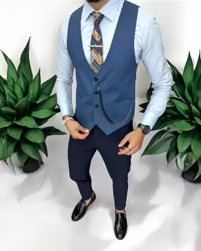 Vesta barbati eleganta slim fit albastra 13269 I13