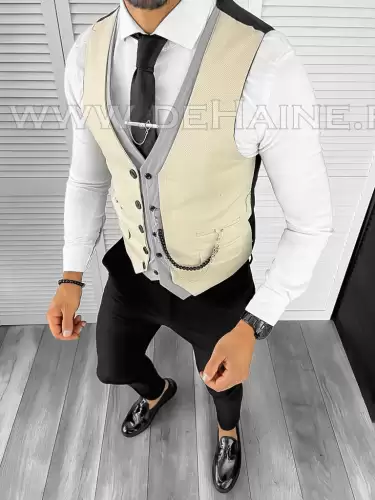Vesta barbati eleganta slim fit bej B8098 O6-5.3