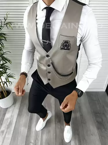 Vesta barbati eleganta slim fit bej V51 141-2  E
