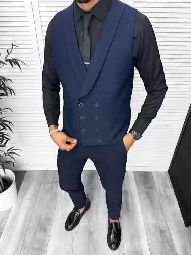 Vesta barbati eleganta slim fit  bleumarin  13263