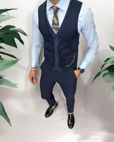 Vesta barbati eleganta slim fit  bleumarin  13268