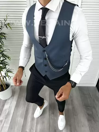 Vesta barbati eleganta slim fit bleumarin V1 e 141-3