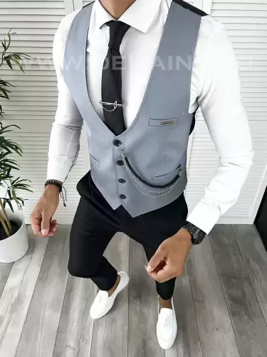 Vesta barbati eleganta slim fit blue V22 141-2  E