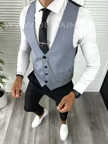 Vesta barbati eleganta slim fit blue V33 3-2.3