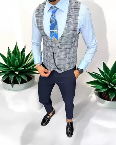 Vesta barbati eleganta slim fit in carouri 13264