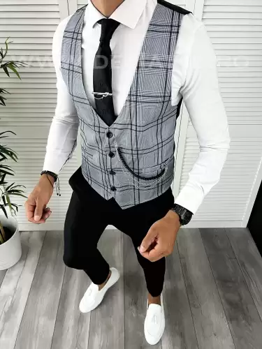 Vesta barbati eleganta slim fit in carouri V67 i18-4