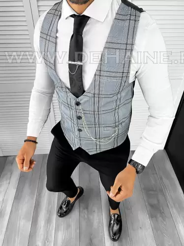 Vesta barbati eleganta slim fit kaki B8086 i18-4.2