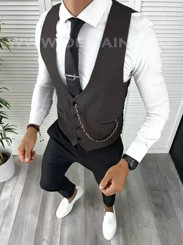 Vesta barbati eleganta slim fit maro inchis V12 107-2 E~