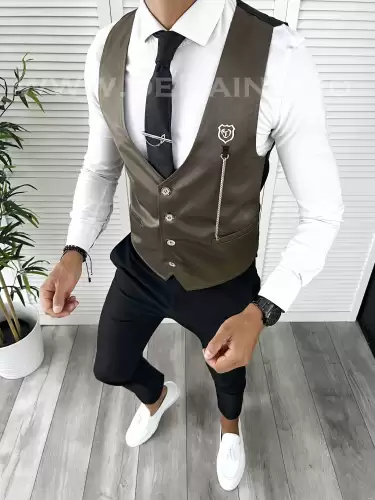 Vesta barbati eleganta slim fit maro inchis V63  P19-5.1