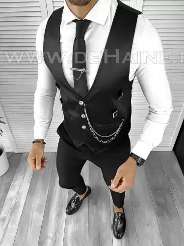 Vesta barbati eleganta slim fit neagra B8084  Q1-4