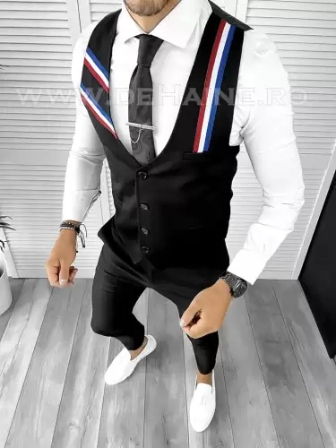 Vesta barbati eleganta slim fit neagra CU MIC DEFECT B8905 M4-1.1