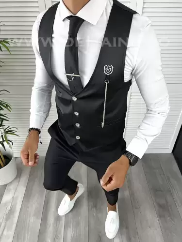 Vesta barbati eleganta slim fit neagra V73 D13-4.1.2