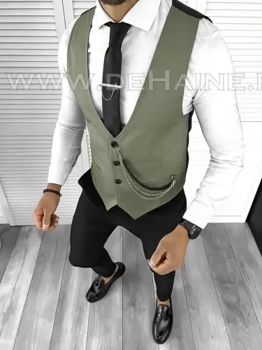 Vesta barbati eleganta slim fit verde B8097 102-2 E~