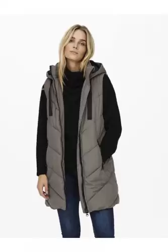 Vesta dama casual gri cu buzunare laterale si gluga