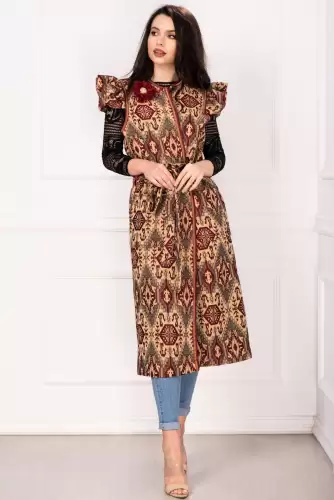 Vesta de primavara cu motive etnice si floare 3D